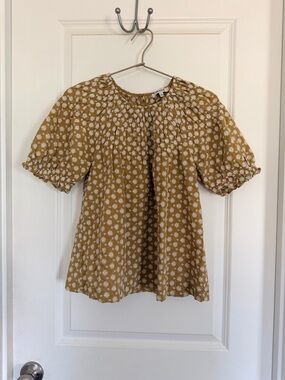 Madewell Mustard Floral Puff-Sleeve Peasant Blouse